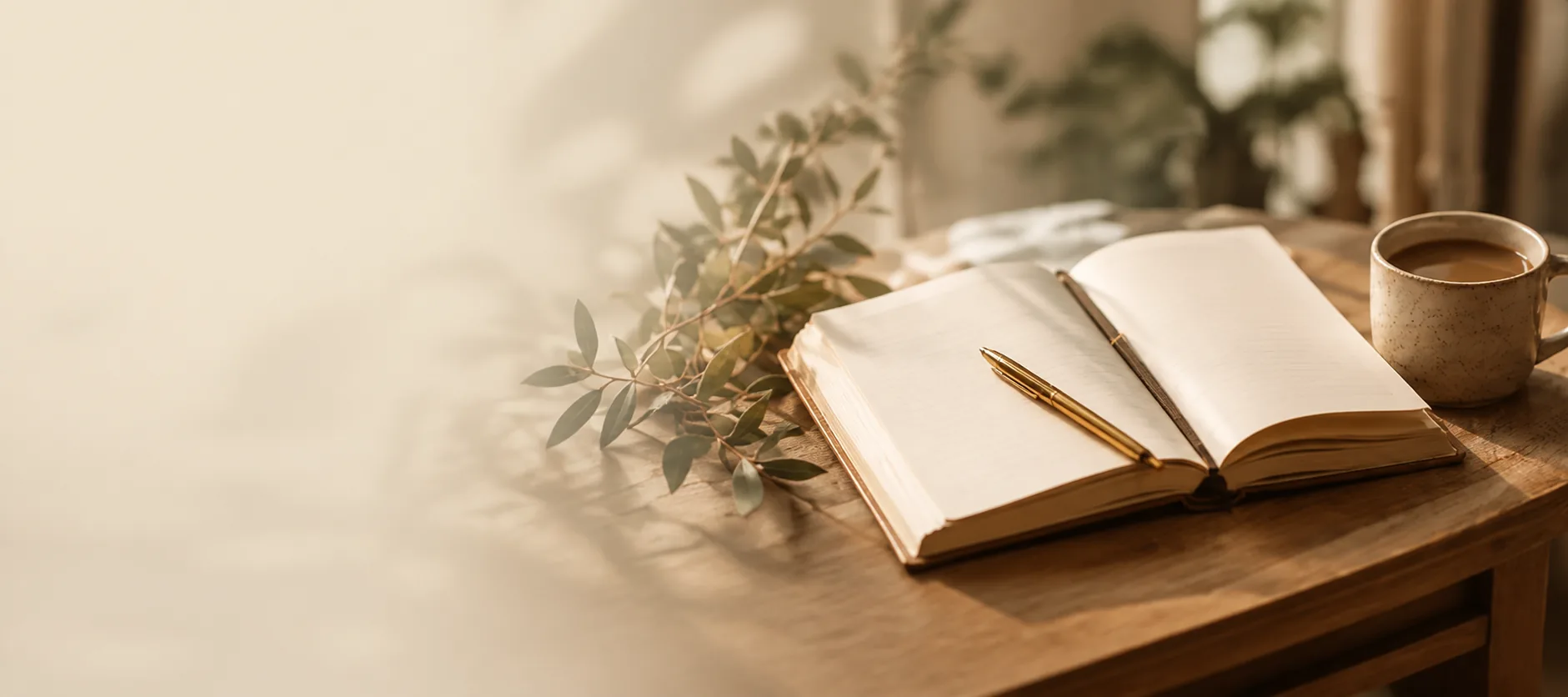 Open Roux Life journal, pen, and coffee