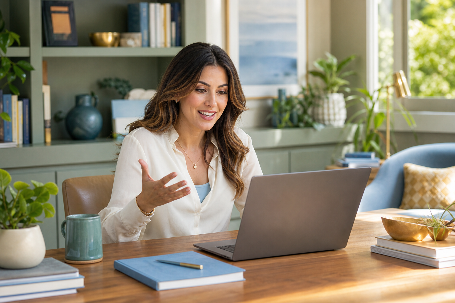 Professional coach building her business on a laptop